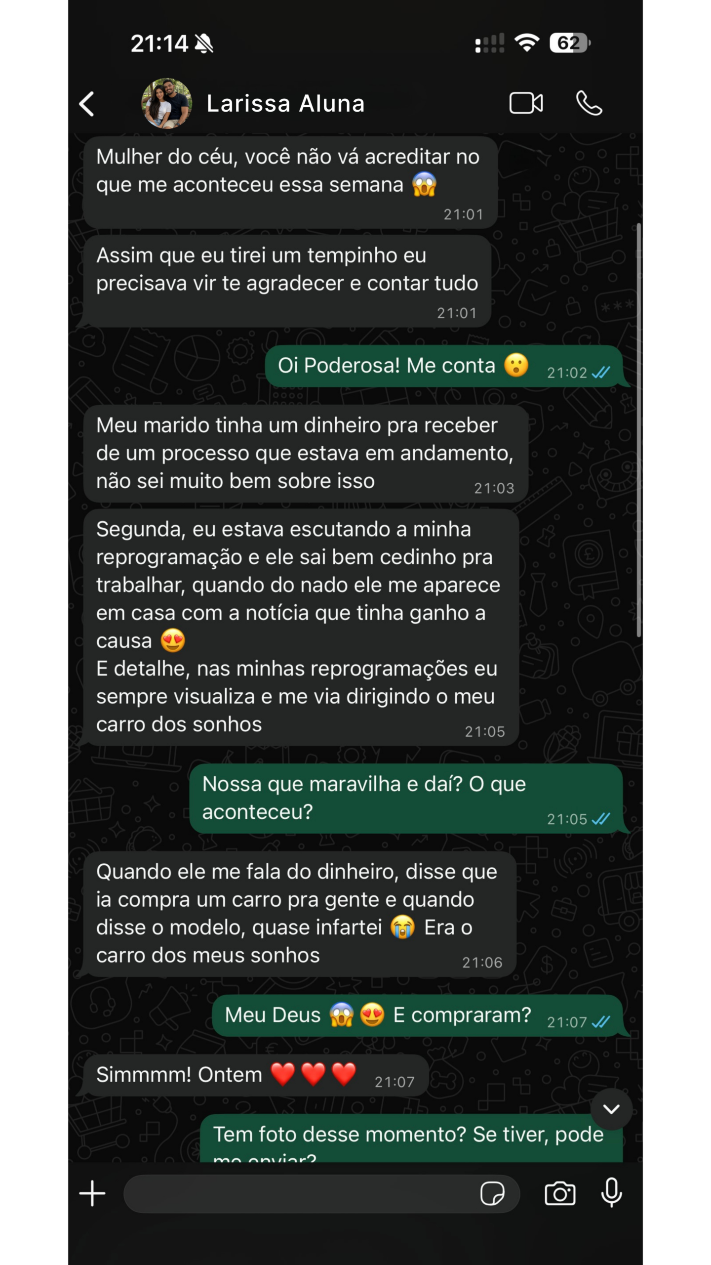 Conversa de WhatsApp da Larissa contando a manifestação
